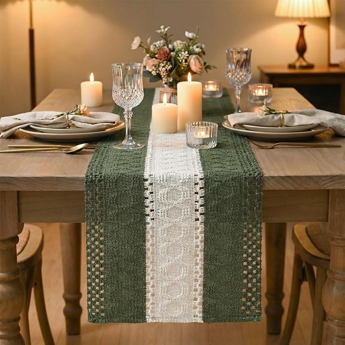 Artoid Mode Army Green Farmhouse Woven Table Runner 12x60 Inch | Seasonal - Image 2