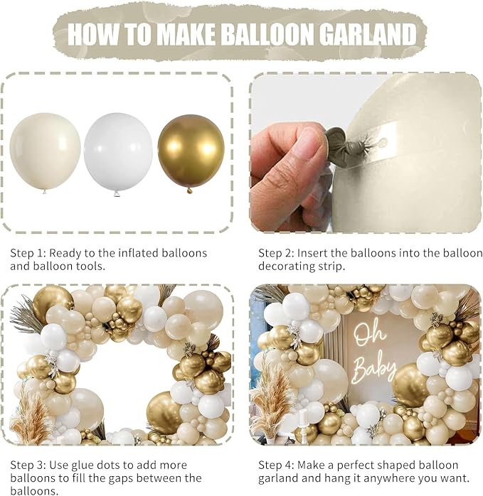 Sand White Gold Balloon Arch Kit, Party Decor. | White, chrome gold metallic - Image 3