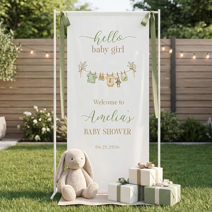 Personalized Baby Shower Welcome Banner | Linen Fabric, Gender Neutral Décor - Image 2