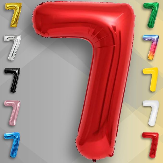 Red Number Balloon 7 Mylar Foil Balloons 16 inch - Image 4