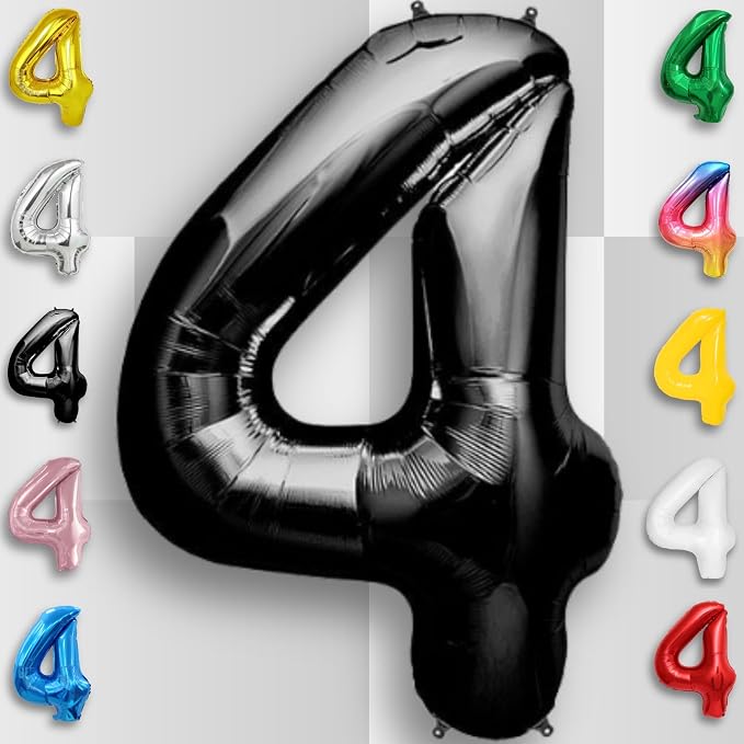 Black Number Balloon Four Mylar Foil Balloons 16 inch Small - Image 5