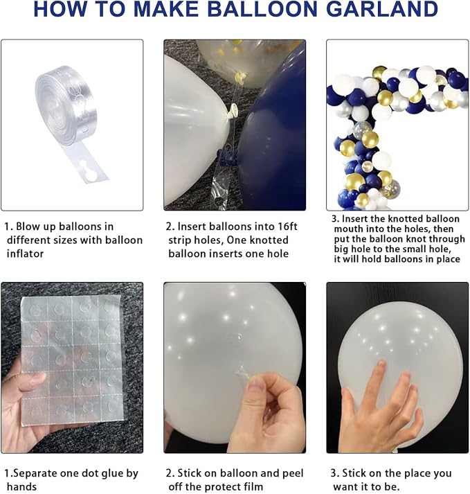 YMSZ Navy Blue Gold Balloons Garland Kit - Image 3