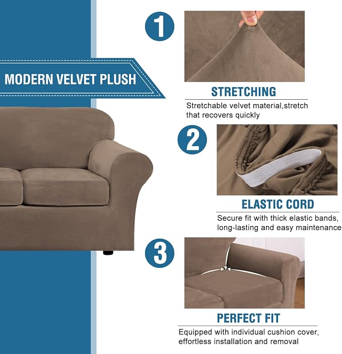 H.VERSAILTEX Rich Velvet Stretch 2 Piece Cover Chair Slipcover Sofa Cover - Image 3