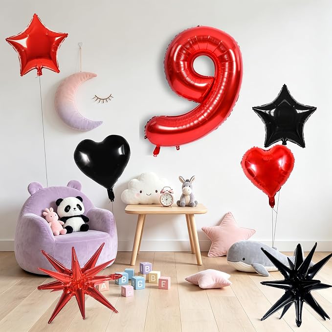 TONIFUL 9th Birthday Balloons Kit 40 Inch Red Large Number 9 Foil Balloon | - Image 4