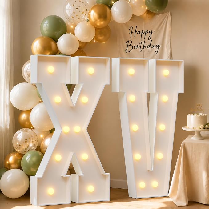 4FT Light Up Marquee Letter XV Warm White Light | Decor by Letsmakeitimpressive
