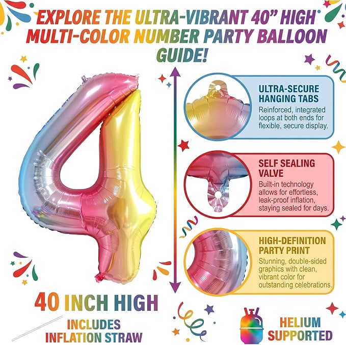 40" Rainbow Foil Number 4 Balloon - Image 2