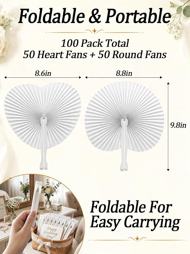 Cosweet 100 Pack White Paper Fans - Image 2