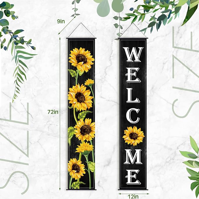 Tatuo Sunflower Welcome Hanging Banners Summer Porch Banners Flags Spring Door - Image 2