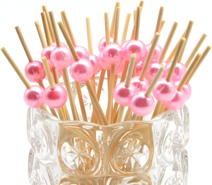 Minisland Pink Pearl Bamboo Cocktail Picks, Decorative Appetizer Toothpicks | - Image 3