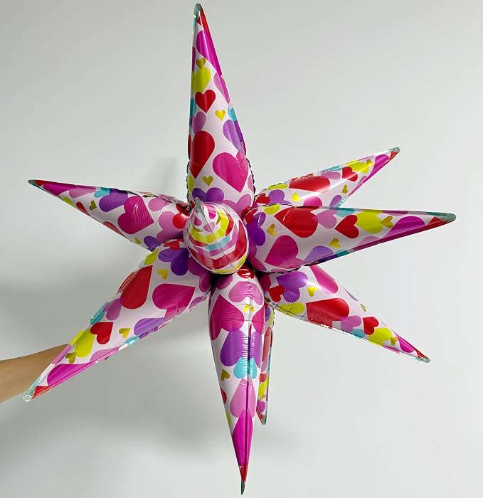 2Pcs Heart Explosion Pointed Star Foil Balloons/Love Birthday Balloons - Image 3