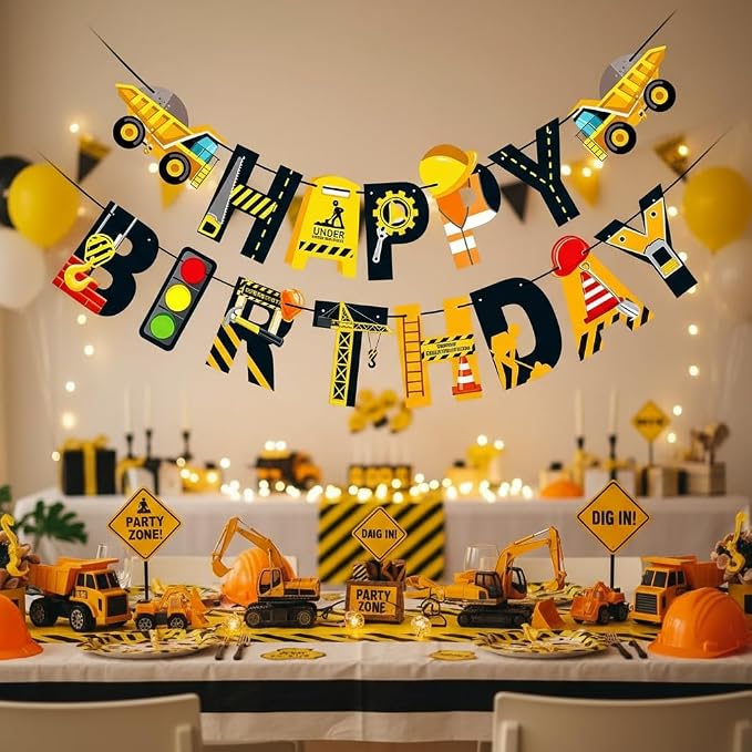 Happy Birthday Banner Construction Party Decorations, Vehicle Truck Birthday - Image 6