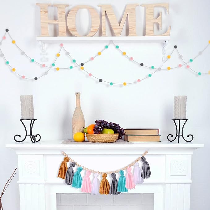 Syhood 3 Pcs 79" 2 Pom Pom Garland Wall Decor and 36" 1 Boho Tassel Garland - Image 5