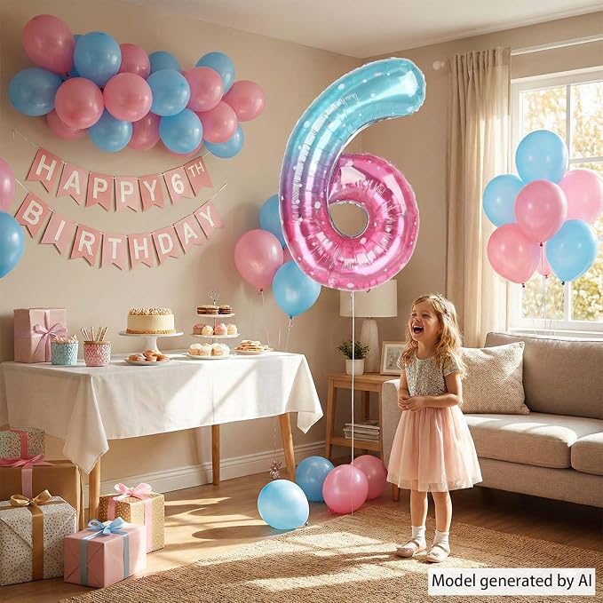 40 Inch Pink Blue Number 6 Balloon, Large Gradient Pink Blue Mylar Foil Number - Image 5
