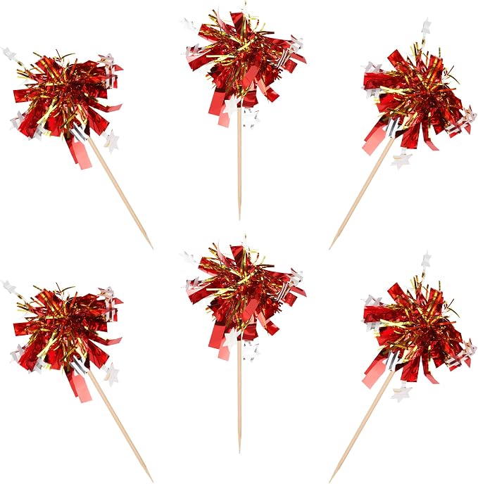 30 PCS Foil Firework Cupcake Toppers Happy Birthday Star Cupcake Picks Sparkle - Image 3