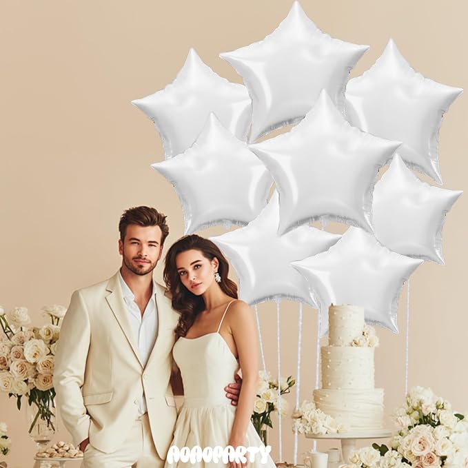 25Pcs White Star Shaped Balloons 18Inch Foil Mylar Balloon Helium | - Image 2