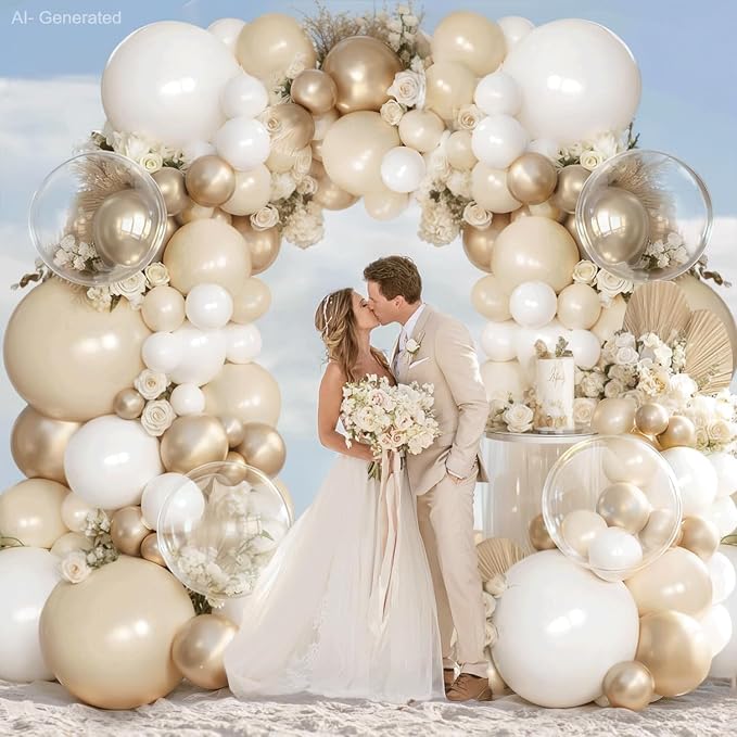 Gold White Beige ClearBalloons Arch Kit, Party Decor. | Chrome gold, cream - Image 7