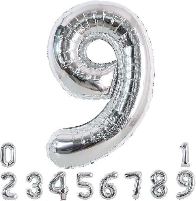 TONIFUL 40 Inch Silver Number 9 Balloon Large Foil 9th Birthday Decorations | by TONIFUL