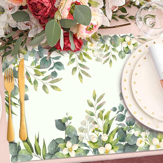 Paper Placemats Disposable 50 Pack Floral Eucalyptus Placemat Disposable Place - Image 4