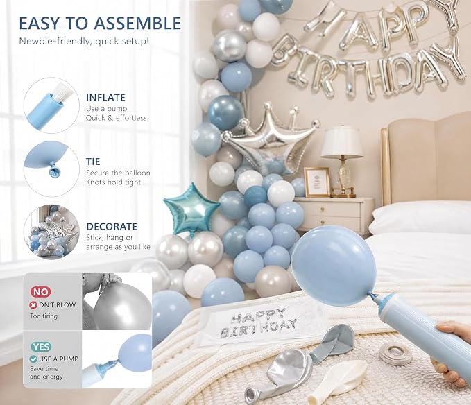 Blue Silver White Adult Birthday Balloon Garland Decor Kit | Easy DIY party - Image 2