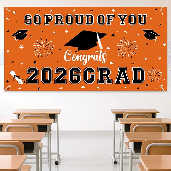 Graduation Decorations 2026 Orange Graduation Banner 66.1" x 33.8" Graduation - Image 3