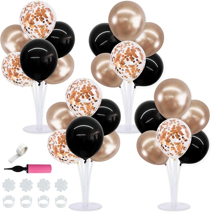 TONIFUL 4 Black Champagne Gold Balloon Stand Balloon Centerpieces - Image 2