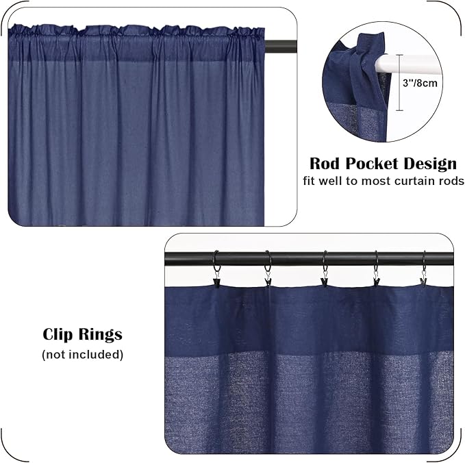 Farmhouse Valance Curtains, Boho Cotton Linen Kitchen Valance, Country Rod - Image 8