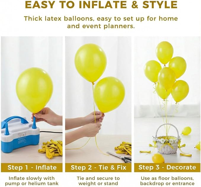 LOVESTOWN 110 PCS Lemon Yellow Balloons, 12 Inch Bright Yellow Latex | Birthday - Image 6