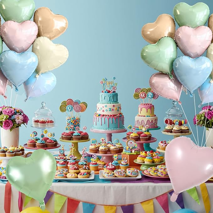 TONIFUL 30 Pcs 18 Inch Pastel Neutral Heart Shape Foil Mylar Balloons | Soft - Image 3