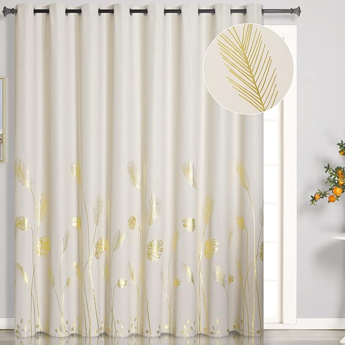 Cream Beige Curtain for Sliding Door 100W x 96L Inch Long Elegant Luxury Palm by ESTELARTEXTILER