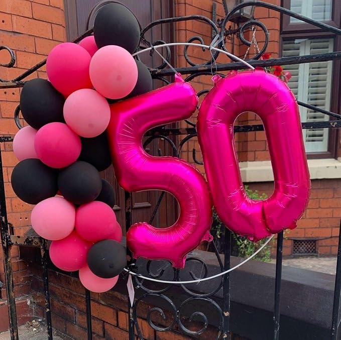 Hot Pink 50 Number Balloons, 40 Inch Giant Number 50 Balloons Foil Mylar Helium - Image 4