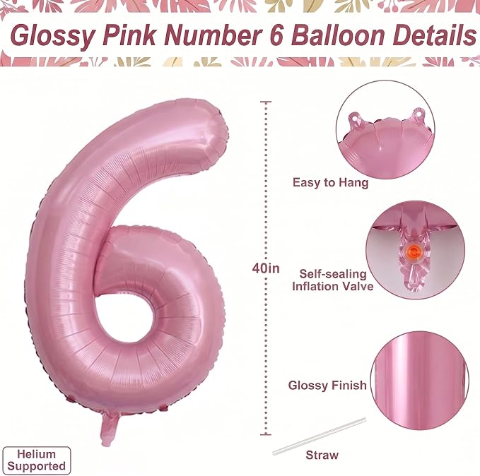 Pearlescent Pink Number6 Balloon 40Inch, Shiny Foil - Image 4
