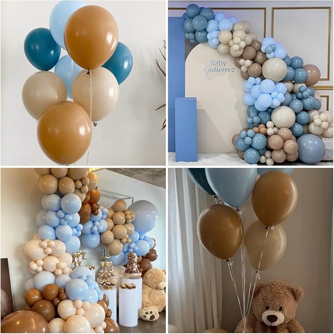 Blue Brown Balloons Dusty Blue Brown Cream Balloons - Image 2