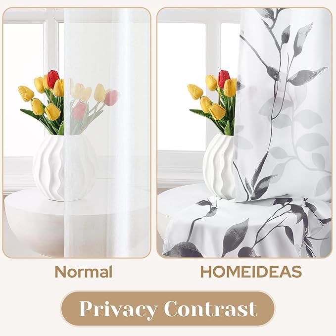 HOMEIDEAS Non-See-Through Light Grey and White Privacy Sheer Curtains 52 X 96 - Image 3