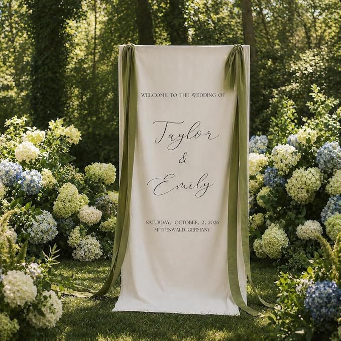 Personalized Fabric Wedding Welcome Sign, Linen Wedding Welcome Sign Cotton by Custom