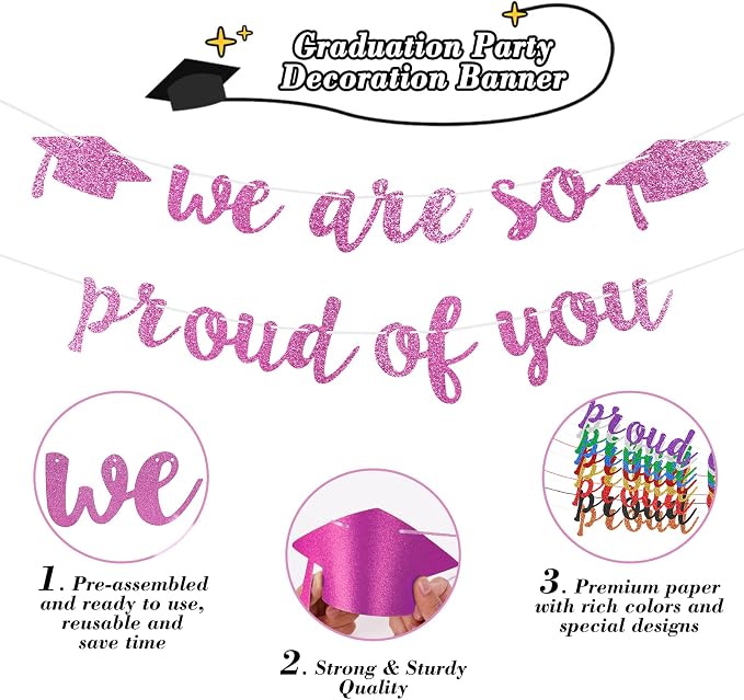 2026 Graduation Decorations Pre-Strung Blingbling We Are So Proud of You Banner - Image 2