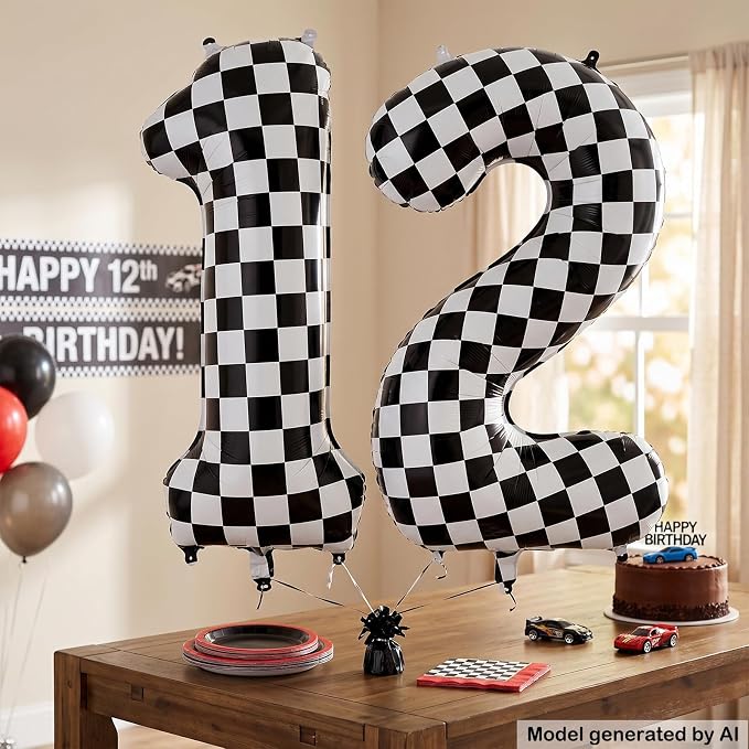 40" Checkered Number 12 Balloon - Image 4