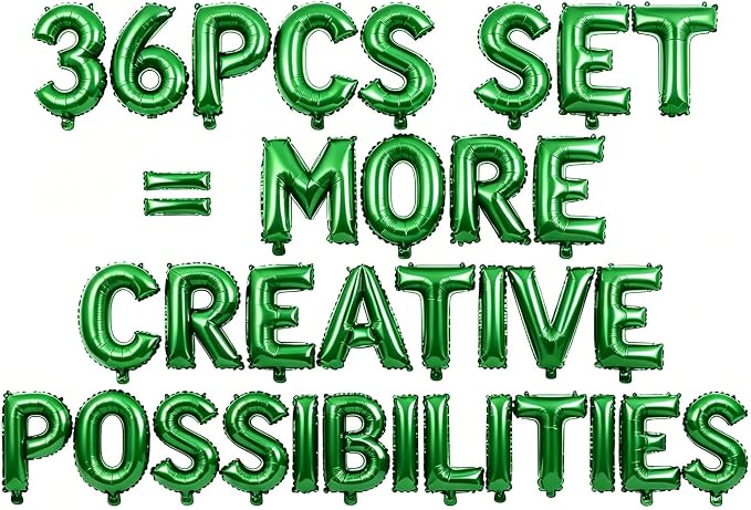 36 Pcs Green Letter Balloons, Custom A-Z Set by GOGAKIE