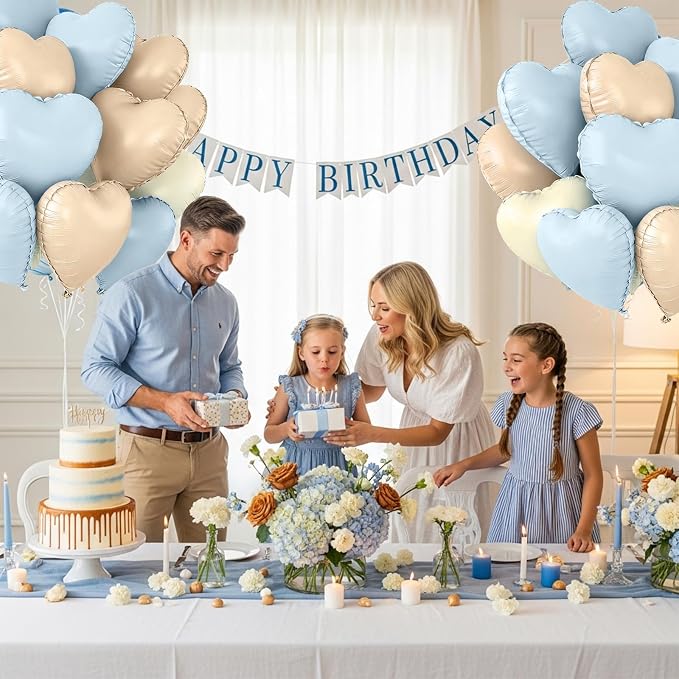 TONIFUL 30 Pcs 18 Inch Blue Cream White Caramel Heart Shape Foil Balloons | - Image 5