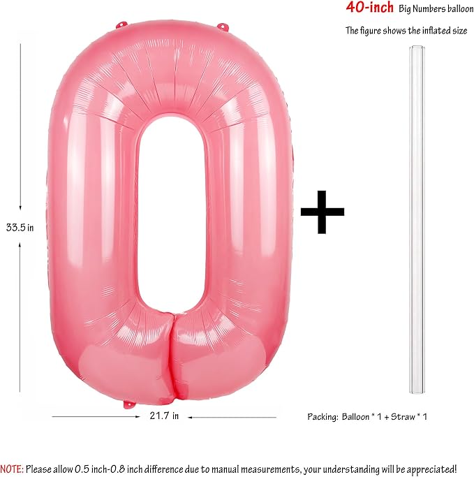 Macaron Pink Number 0 Balloon 40in Large Helium Foil Polyester Film Balloon | - Image 2