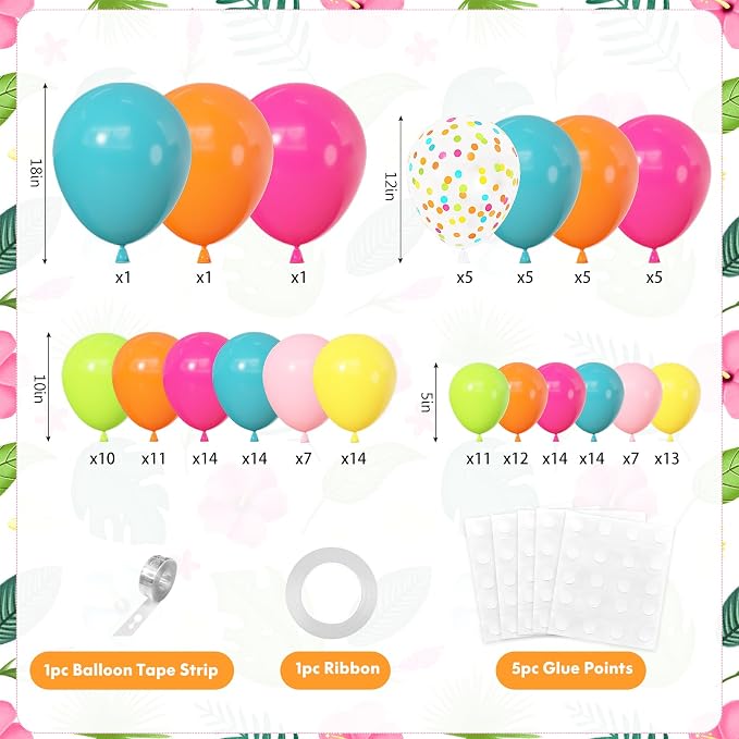 164Pcs Tropical Summer Balloons Garland Arch Kit Different Sizes | 18 12 10 5 - Image 2
