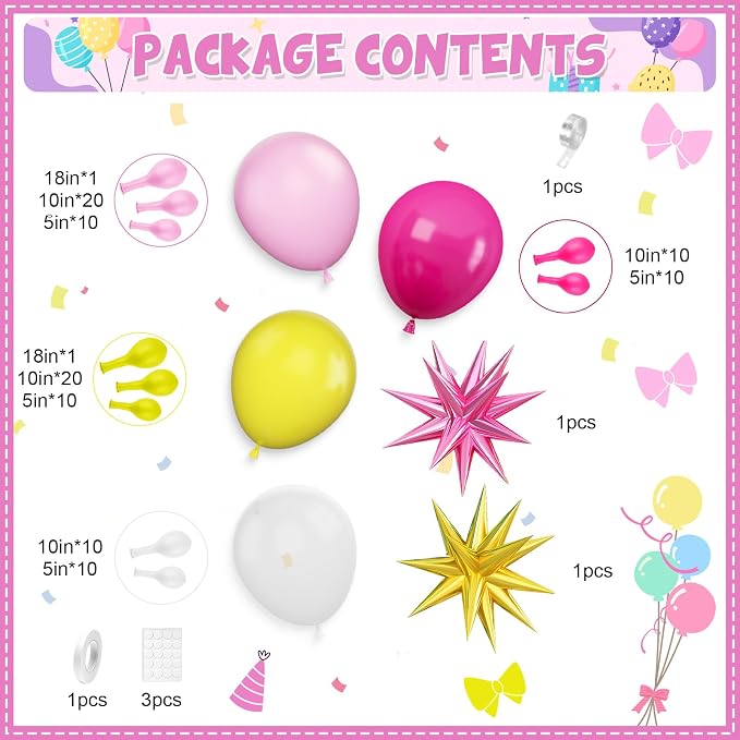 Hot Pink Yellow Balloon Arch Kit, - Image 2