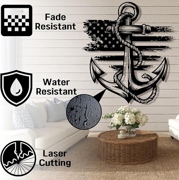 lunwall Metal Anchor Wall Decor, Anchor Metal Sign, Metal Anchor Decor, Anchor Metal Wall Art, Metal Nautical Wall Decor, Metal Wall Decor Coastal, Anchor Wall Decor (silver, 31L x 29W / 80 x 72 cm)