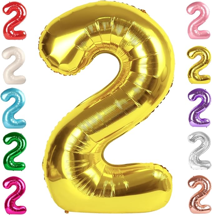 2 Balloon Numbers Birthday Decorations, 40In Gold Balloons by Mluchee