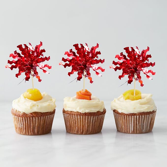 Gyufise 30Pcs Foil Firework Cupcake Toppers Sparkle Tinsel Cake Toppers Tinsel - Image 4
