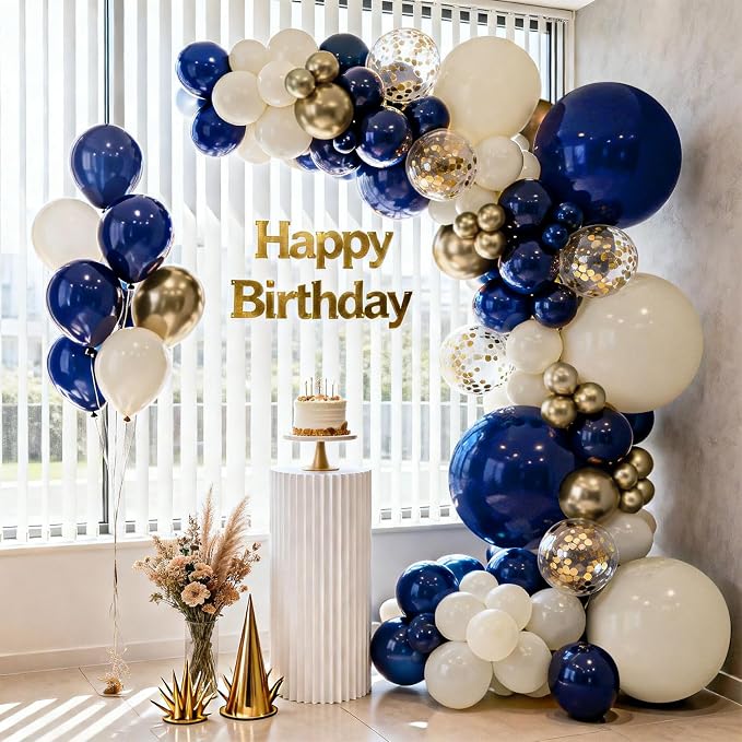 Navy Blue Gold White Sand Balloons Arch Kit, Party Decor. | Navy/Dark - Image 4