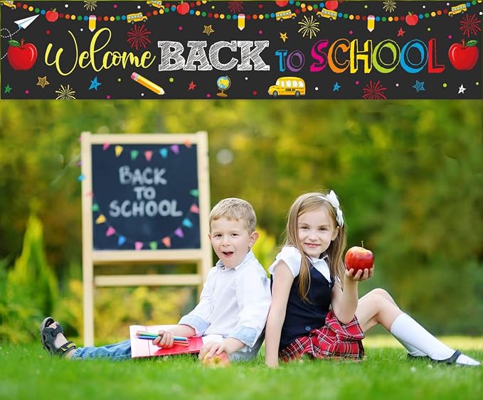 Welcome Back to School Decorations Banner Backdrop | Black First Day of School - Image 6