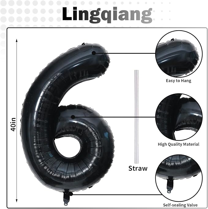 Black 16th Birthday Balloons for Boys Girls, 40 Inch Big Black Mylar Foil - Image 2