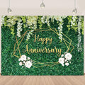 Green Leaves Wall Happy Anniversary Backdrop Banner 8×6Ft | Couple Wedding by Retyshiaphoto