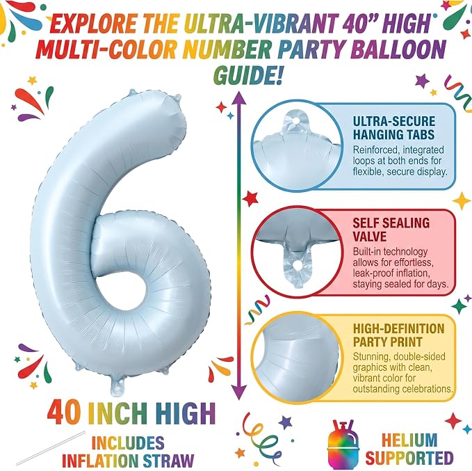 40 Inch Light Blue Number 6 Foil Balloon - Image 2
