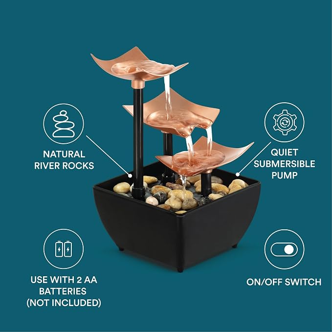 Homedics Tabletop Water Fountain, 3 Tier Indoor Waterfall Fountain - Image 5